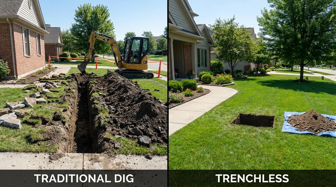 Trenchless sewer repair with minimal yard damage versus traditional excavation in Stratford, OK